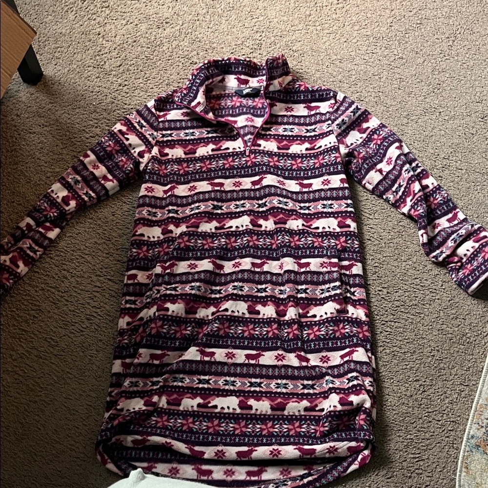 NWOT Womens Lands End Festive Patterned Long Sleeve Fleece Tunic